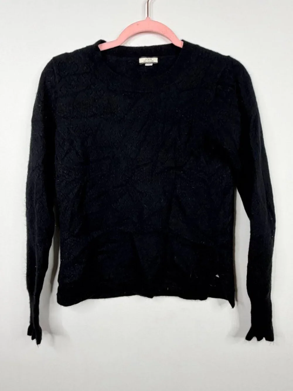 J. Crew Cashmere Scalloped Crew Neck Pullover Sweater Black Small #A3829